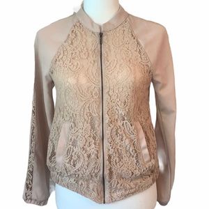 Bar III Pink Lace Bomber Jacket